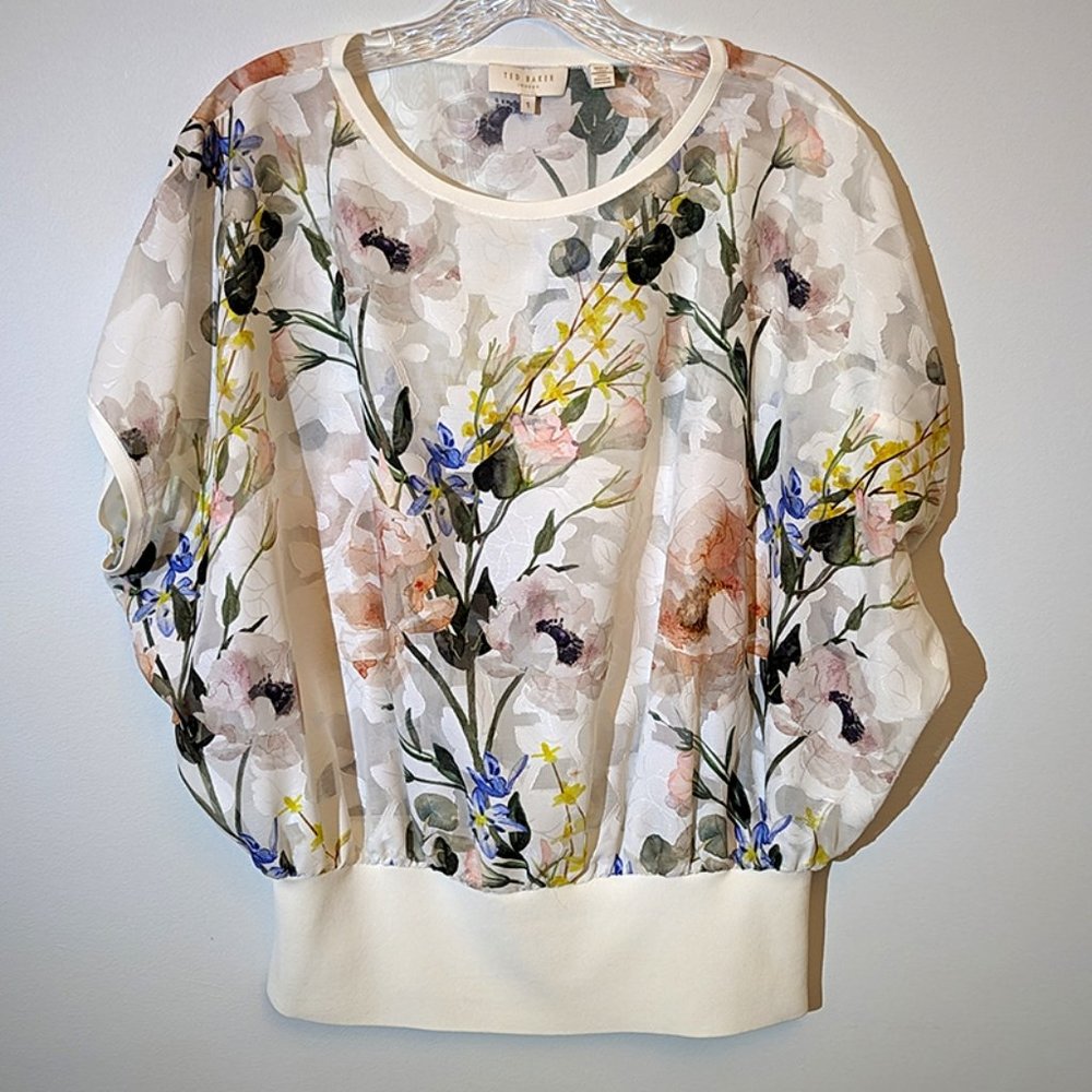 Ted Baker London Sheer Floral Burnout Top, White, Size 1 (US size 4)